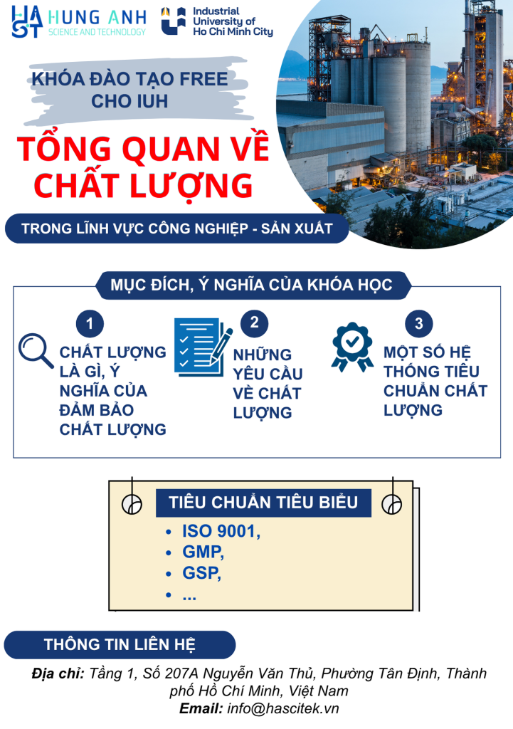 Chất lượng trong lĩnh vực Công nghiệp-Sản xuất là sự kết hợp giữa độ tin cậy, độ bền, tính an toàn và khả năng đáp ứng nhu cầu khách hàng, không chỉ đơn thuần là sản phẩm không lỗi. Nó bao gồm quy trình quản lý nghiêm ngặt và ứng dụng công nghệ thông minh để tối ưu hóa, giảm lãng phí. Một số tiêu chuẩn chất lượng tiêu biểu (ISO 9001, GMP, GSP)