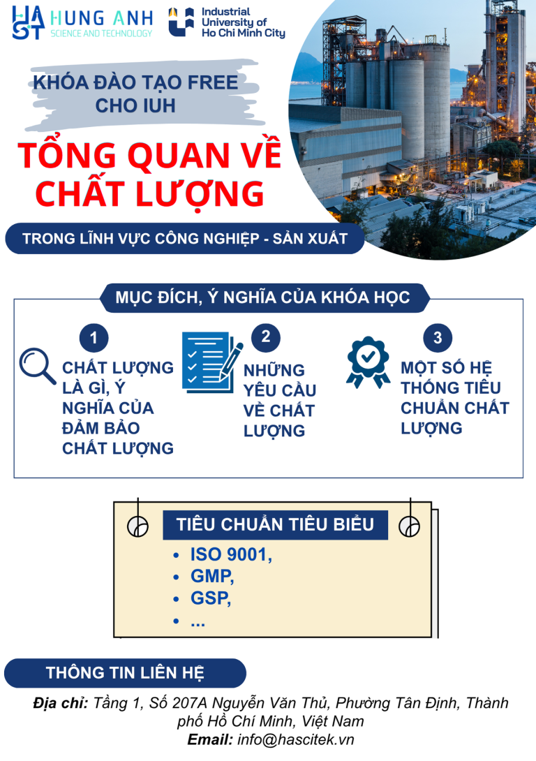Chất lượng trong lĩnh vực Công nghiệp-Sản xuất là sự kết hợp giữa độ tin cậy, độ bền, tính an toàn và khả năng đáp ứng nhu cầu khách hàng, không chỉ đơn thuần là sản phẩm không lỗi. Nó bao gồm quy trình quản lý nghiêm ngặt và ứng dụng công nghệ thông minh để tối ưu hóa, giảm lãng phí. Một số tiêu chuẩn chất lượng tiêu biểu (ISO 9001, GMP, GSP)